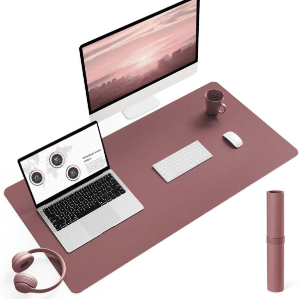 Non-Slip Leather Desk Pad L Size, Waterproof Laptop Computer Desk Keyboard Mat, Table Protector Blotter Mat, Large Mouse Pad for Office/Work/Home/Decor(Dark Pink, 35.4" X 17")
